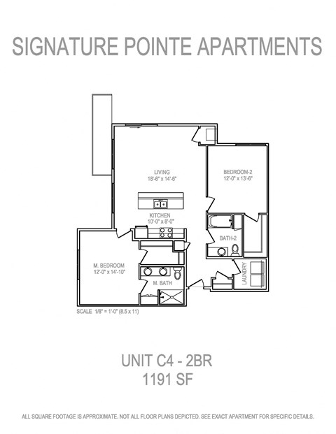 Floor plan for 2 beds, 2 baths, 1191 sqft